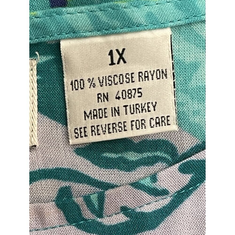 Diane Von Furstenberg DVF Teal/Purple Print Sleeveless‎ Top Size 1X 100% Viscose - Picture 7 of 9